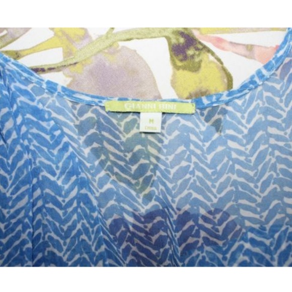 Gianni Bini Sheer Blue & White Button Down Blouse - Picture 5 of 5